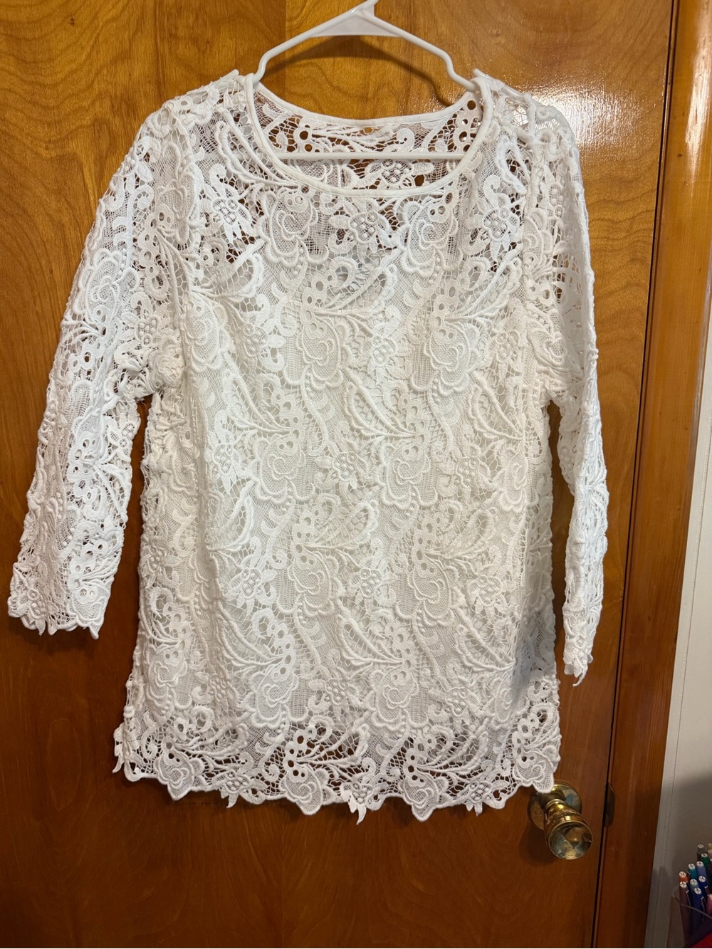 J. Jill White Lace Crochet Tunic Top